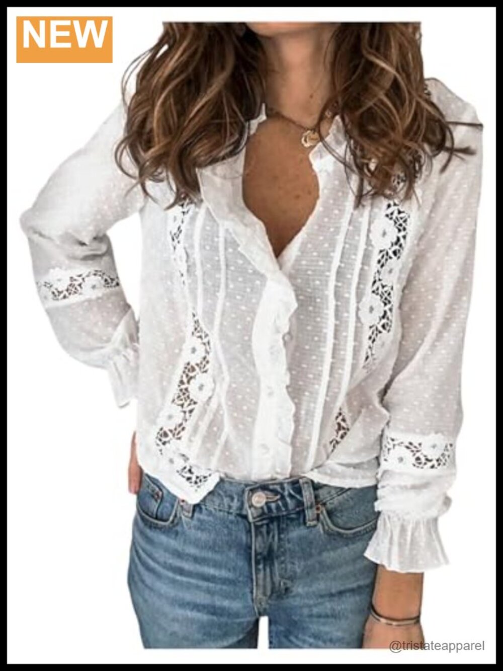 Lace Crochet Tunic Top Casual Hollow Out V Neck Flowy Long Sleeve Blouse